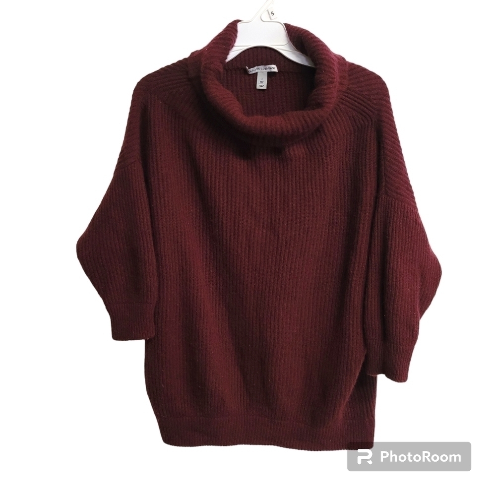Autumn Cashmere Burgundy Soft Ribbed Dolman Sleeve Turtleneck Sweater Size Small